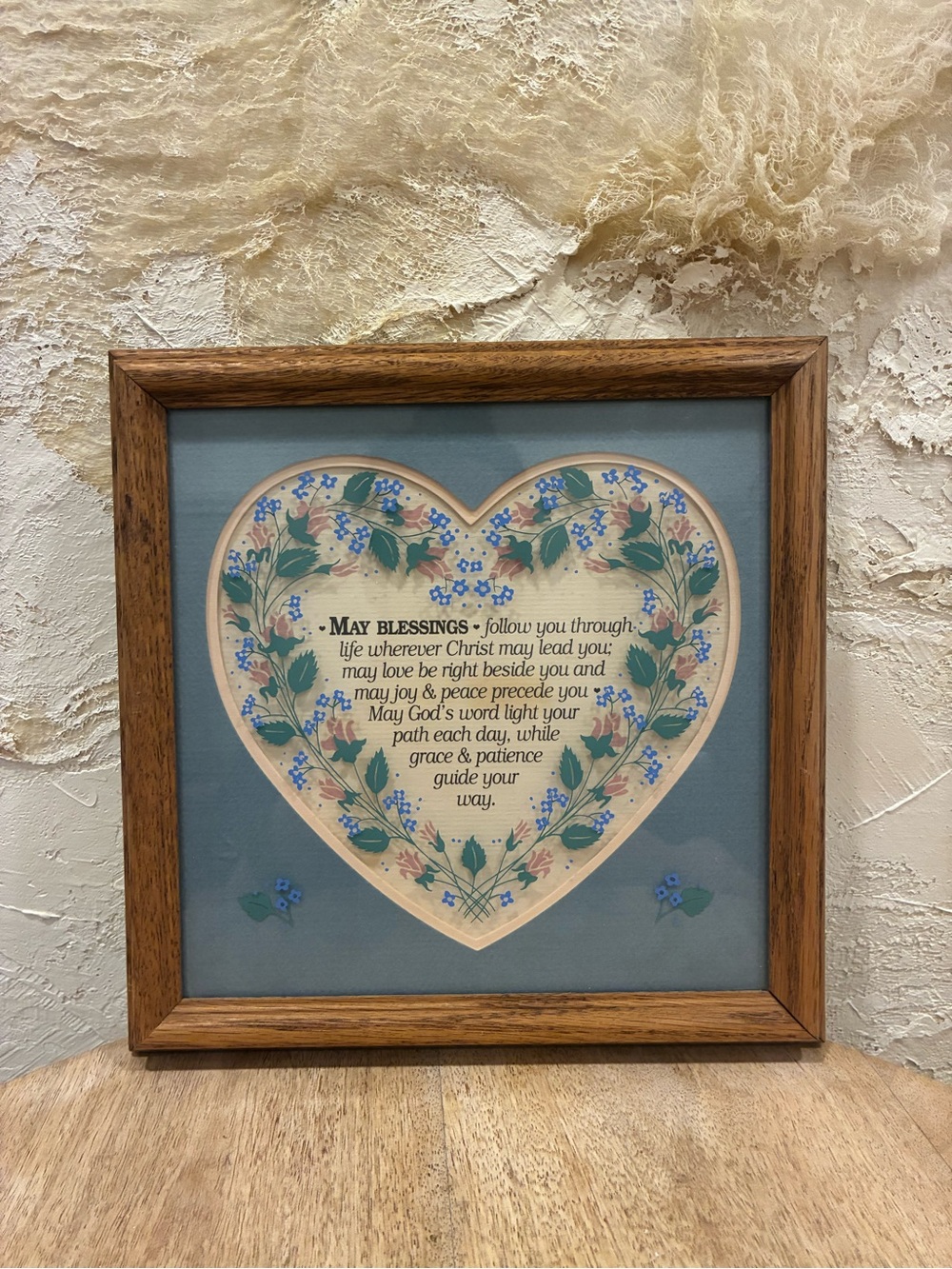 Vintage Heart Floral Blessings Wall Art Blue Framed Cottage core